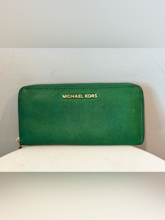 Michael Kors Handbags - Michael Kors Green Zip Wallet with Gold Logo